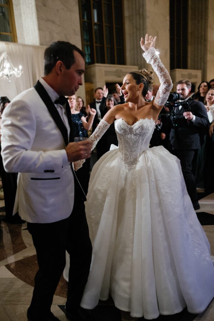 Wedding couple dancing at reception at The Old Post Office