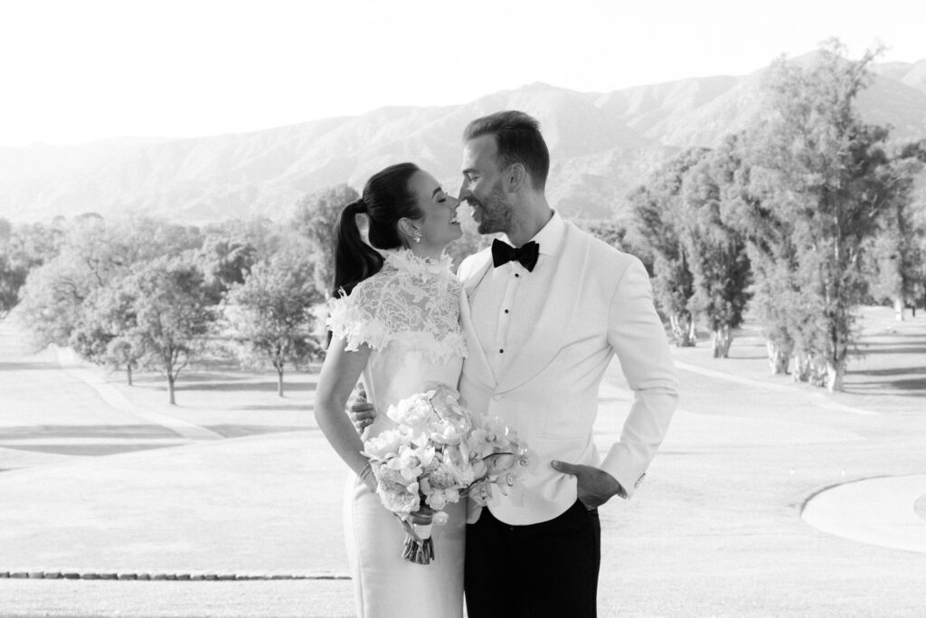 Ojai Valley Inn wedding portrait with mountains in the background