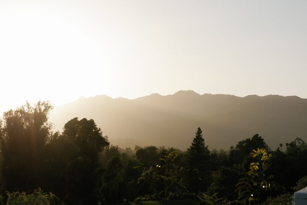 Sunset view from Olivella at wedding rehearsal dinner at Ojai Valley Inn